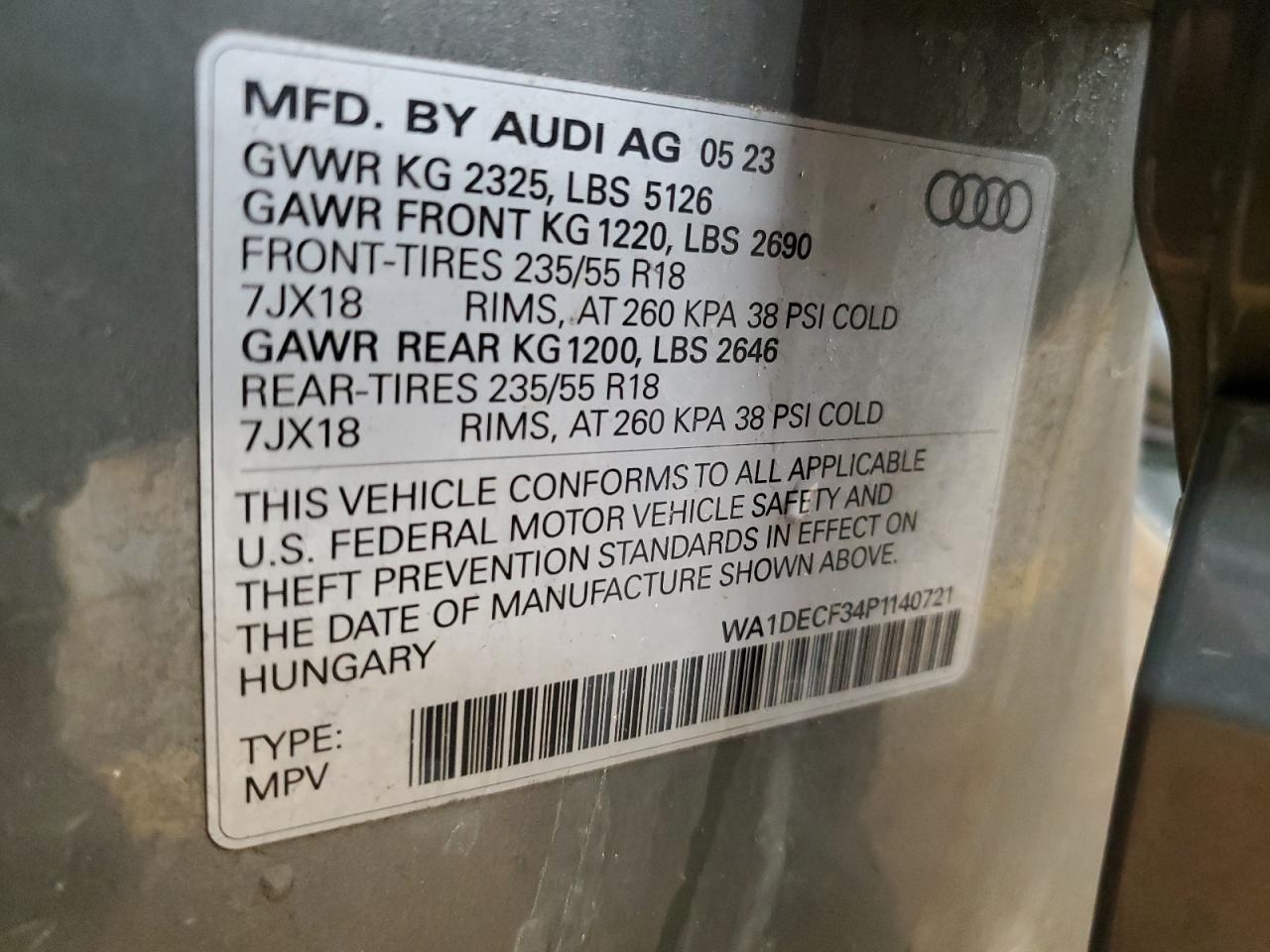 2023 AUDI Q3 PREMIUM S LINE 45 VIN:WA1DECF34P1140721