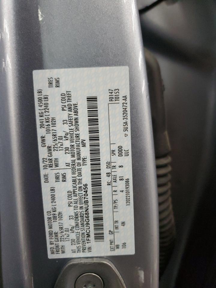 2022 FORD ESCAPE SE VIN:1FMCU9G68NUB70456