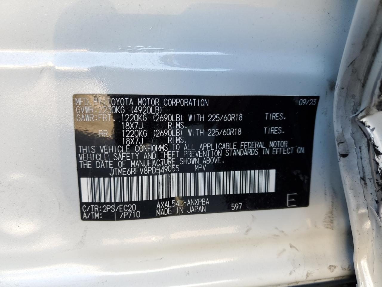 2023 TOYOTA RAV4 XSE VIN:JTME6RFV8PD549055