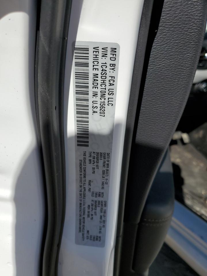 2022 DODGE DURANGO R/T VIN:1C4SDHCT0NC156207