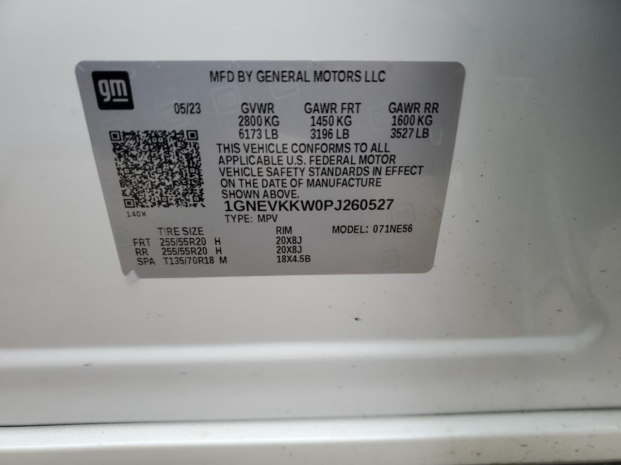 2023 CHEVROLET TRAVERSE PREMIER VIN:1GNEVKKW0PJ260527