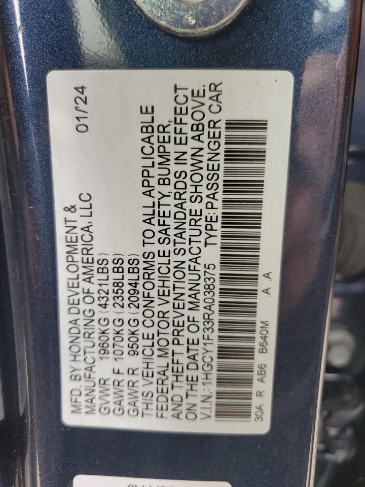 2024 HONDA ACCORD EX VIN:1HGCY1F33RA038375