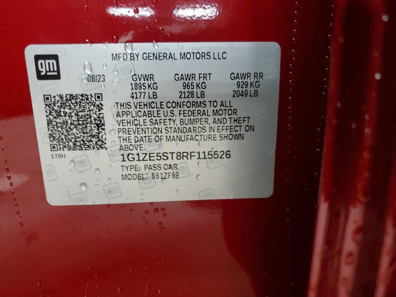 2024 CHEVROLET MALIBU PREMIER VIN:1G1ZE5ST8RF115526