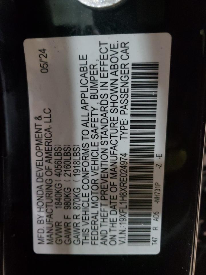 2024 HONDA CIVIC SPORT TOURING VIN:19XFL1H8XRE024974