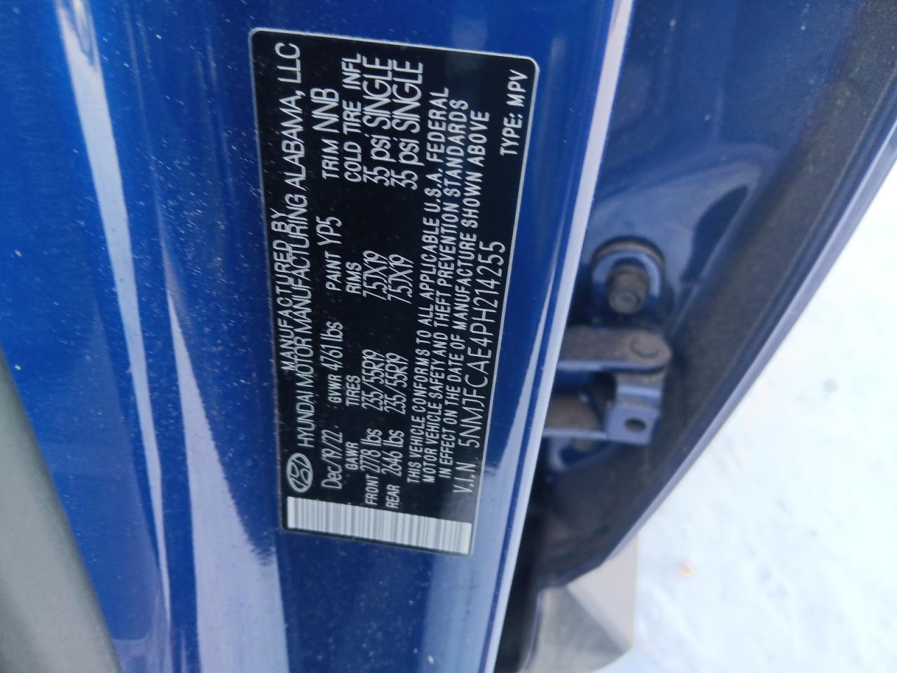 2023 HYUNDAI TUCSON SEL VIN:5NMJFCAE4PH214255