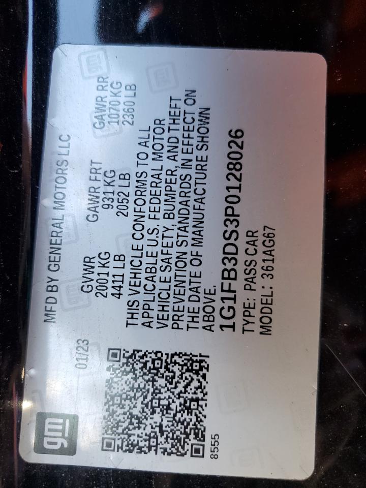 2023 CHEVROLET CAMARO LS VIN:1G1FB3DS3P0128026