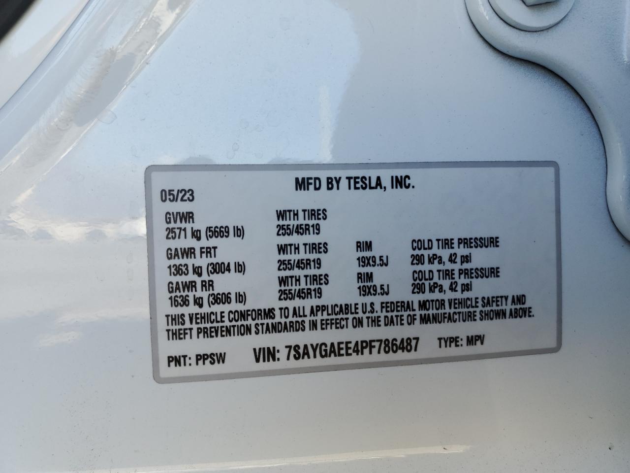 2023 TESLA MODEL Y  VIN:7SAYGAEE4PF786487