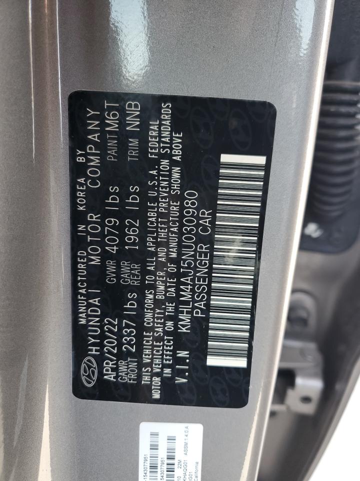 2022 HYUNDAI ELANTRA BLUE VIN:KMHLM4AJ5NU030980