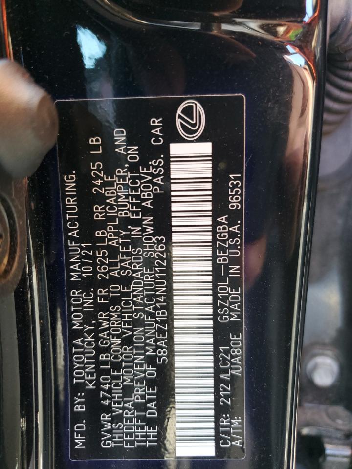 2022 LEXUS ES 350 BASE VIN:58AEZ1B14NU112263