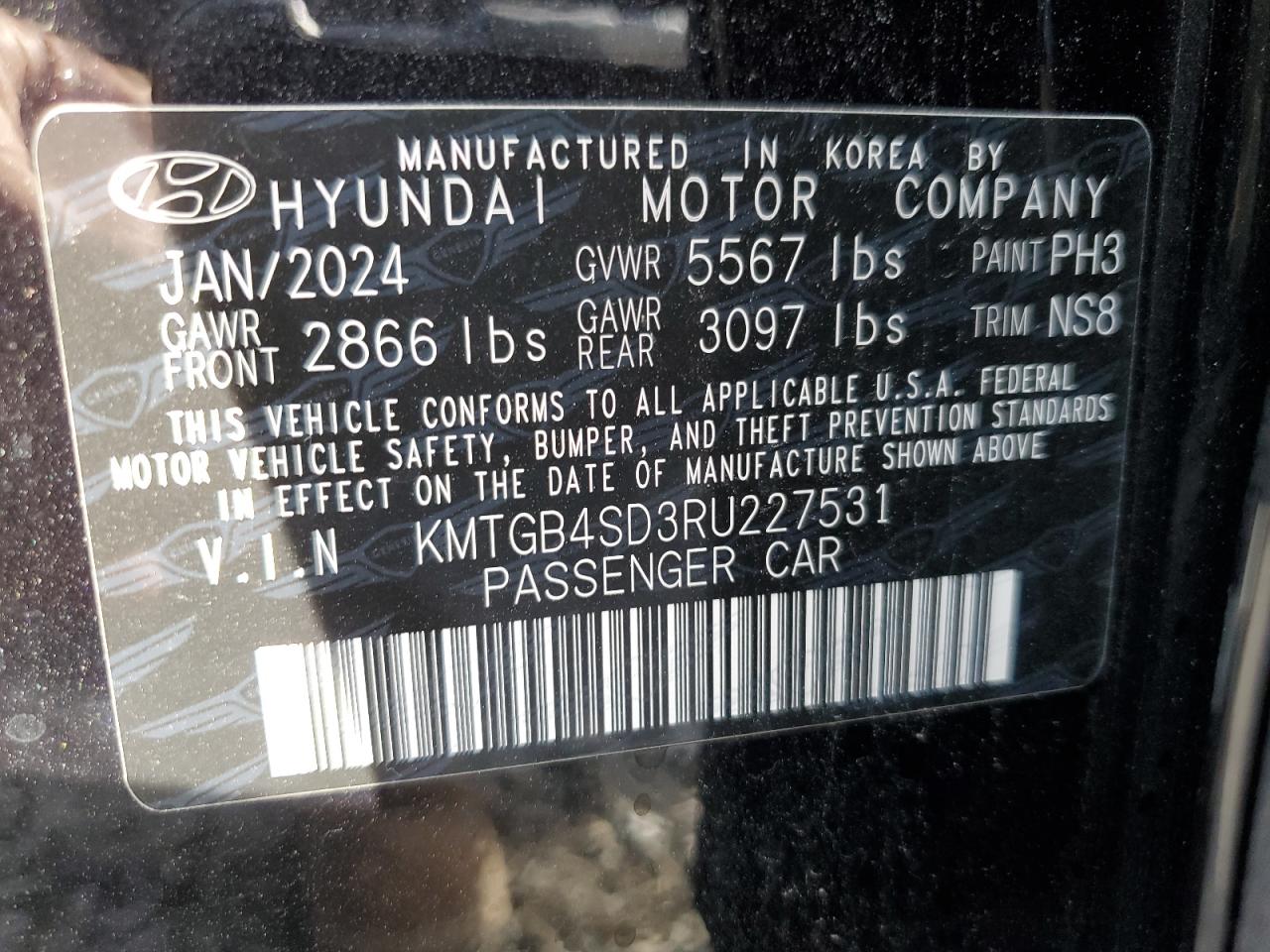 2024 GENESIS G80 SPORT VIN:KMTGB4SD3RU227531