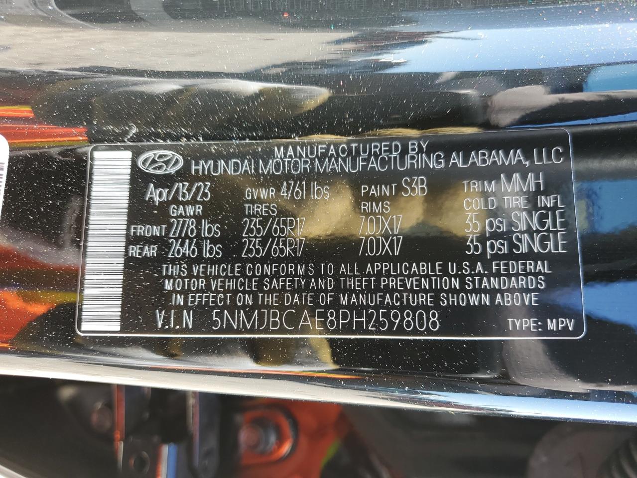 2023 HYUNDAI TUCSON SEL VIN:5NMJBCAE8PH259808
