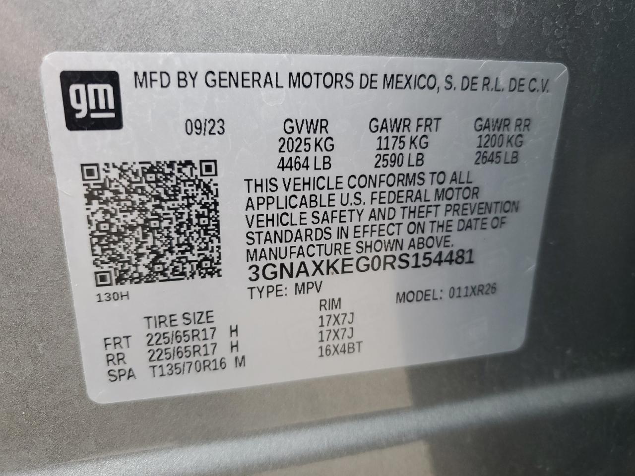 2024 CHEVROLET EQUINOX LT VIN:3GNAXKEG0RS154481