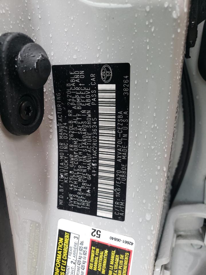 2024 TOYOTA CAMRY SE NIGHT SHADE VIN:4T1G11AK2RU236345