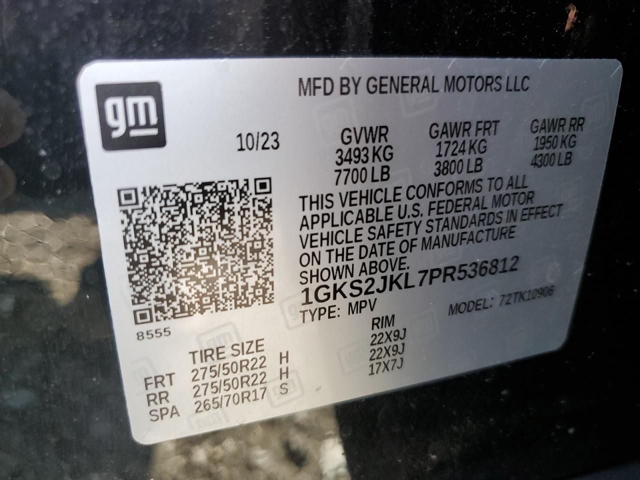 2023 GMC YUKON XL DENALI VIN:1GKS2JKL7PR536812