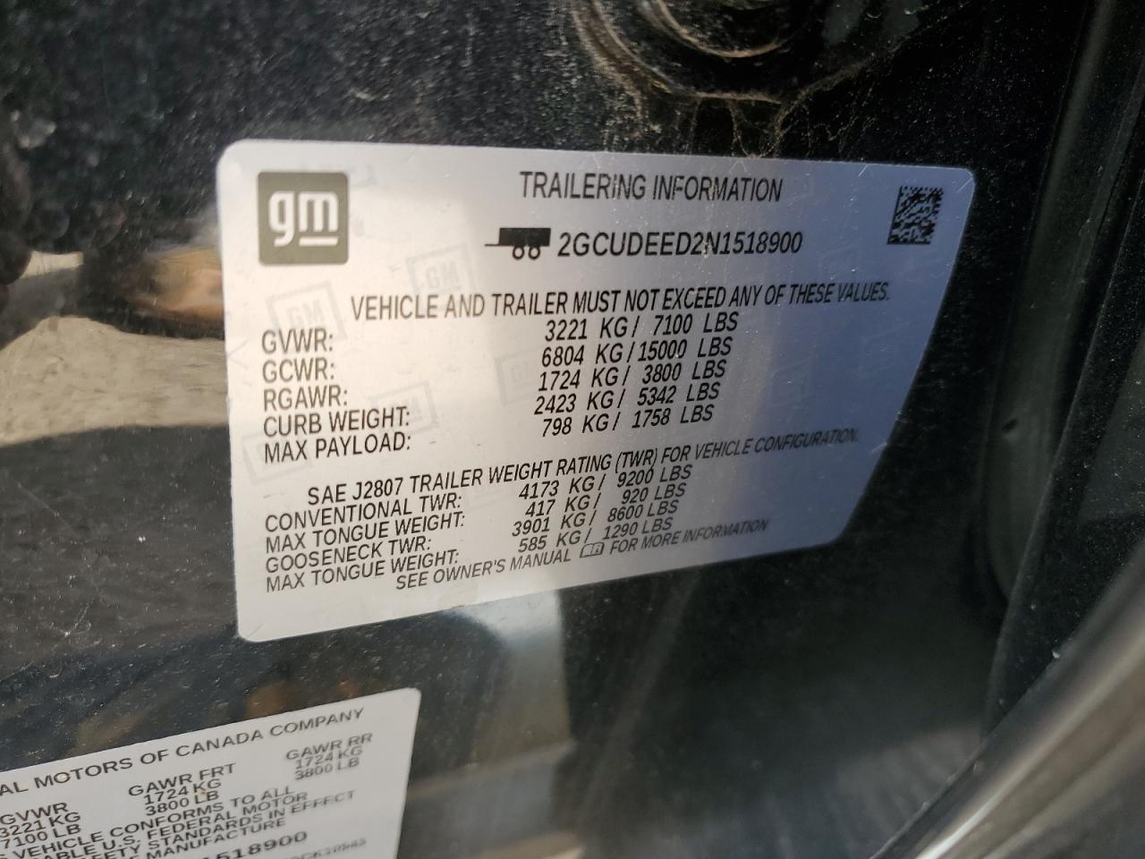 2022 CHEVROLET SILVERADO K1500 RST VIN:2GCUDEED2N1518900