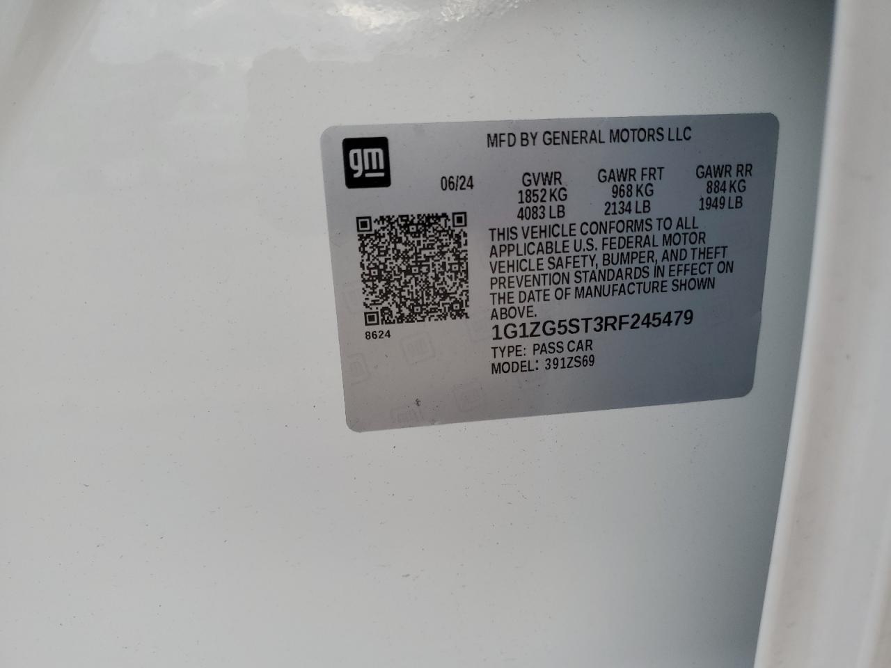 2024 CHEVROLET MALIBU RS VIN:1G1ZG5ST3RF245479