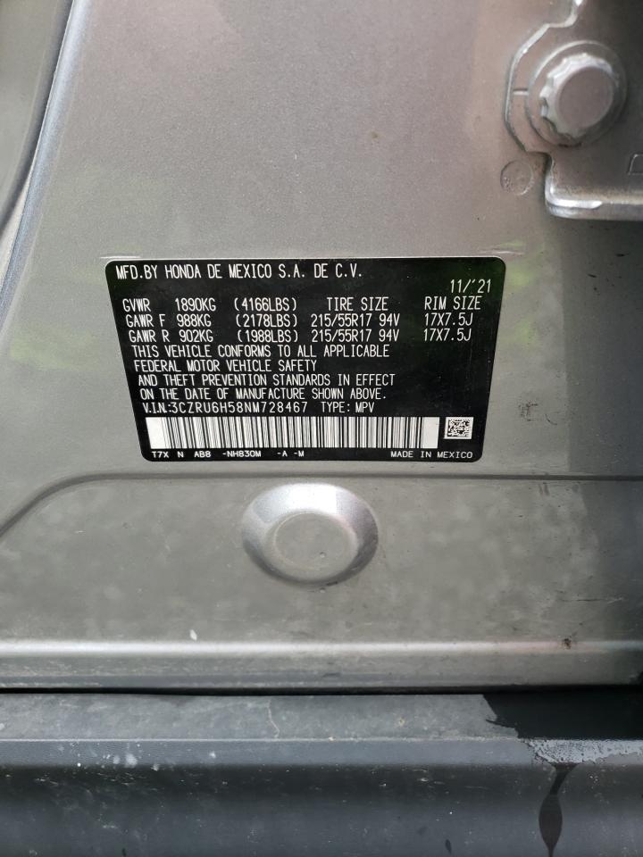 2022 HONDA HR-V EX VIN:3CZRU6H58NM728467