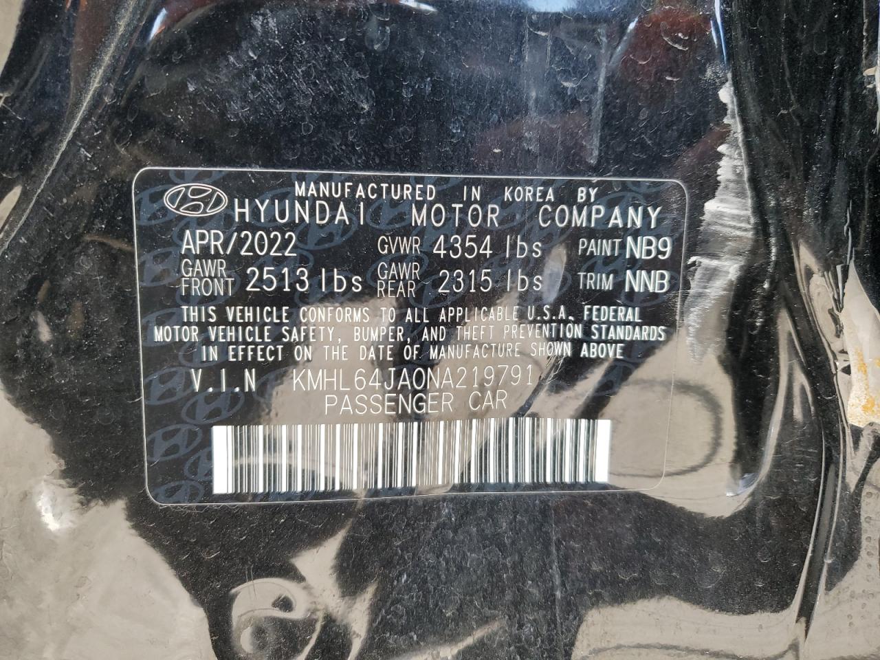 2022 HYUNDAI SONATA SEL VIN:KMHL64JA0NA219791