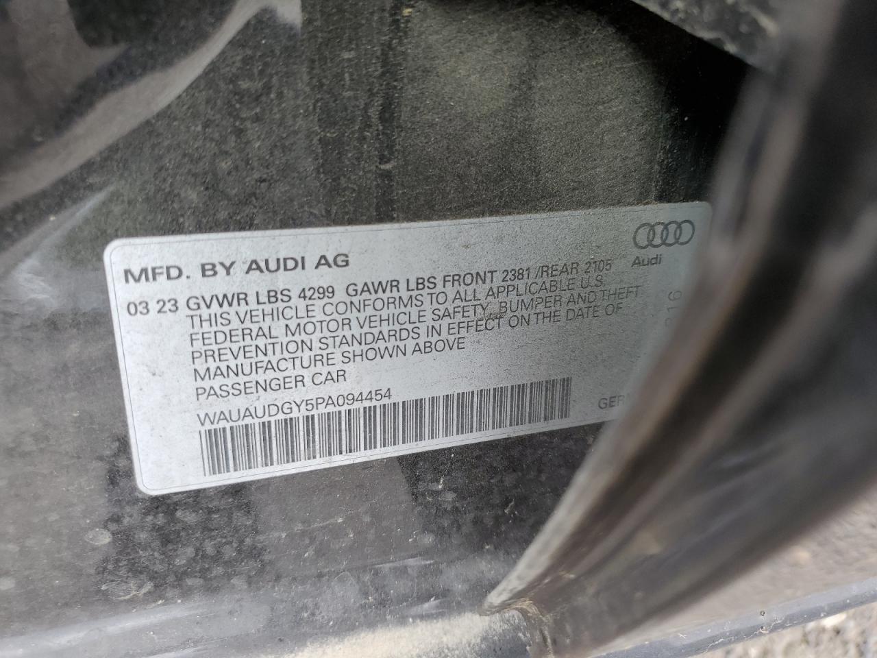 2023 AUDI A3 PREMIUM VIN:WAUAUDGY5PA094454