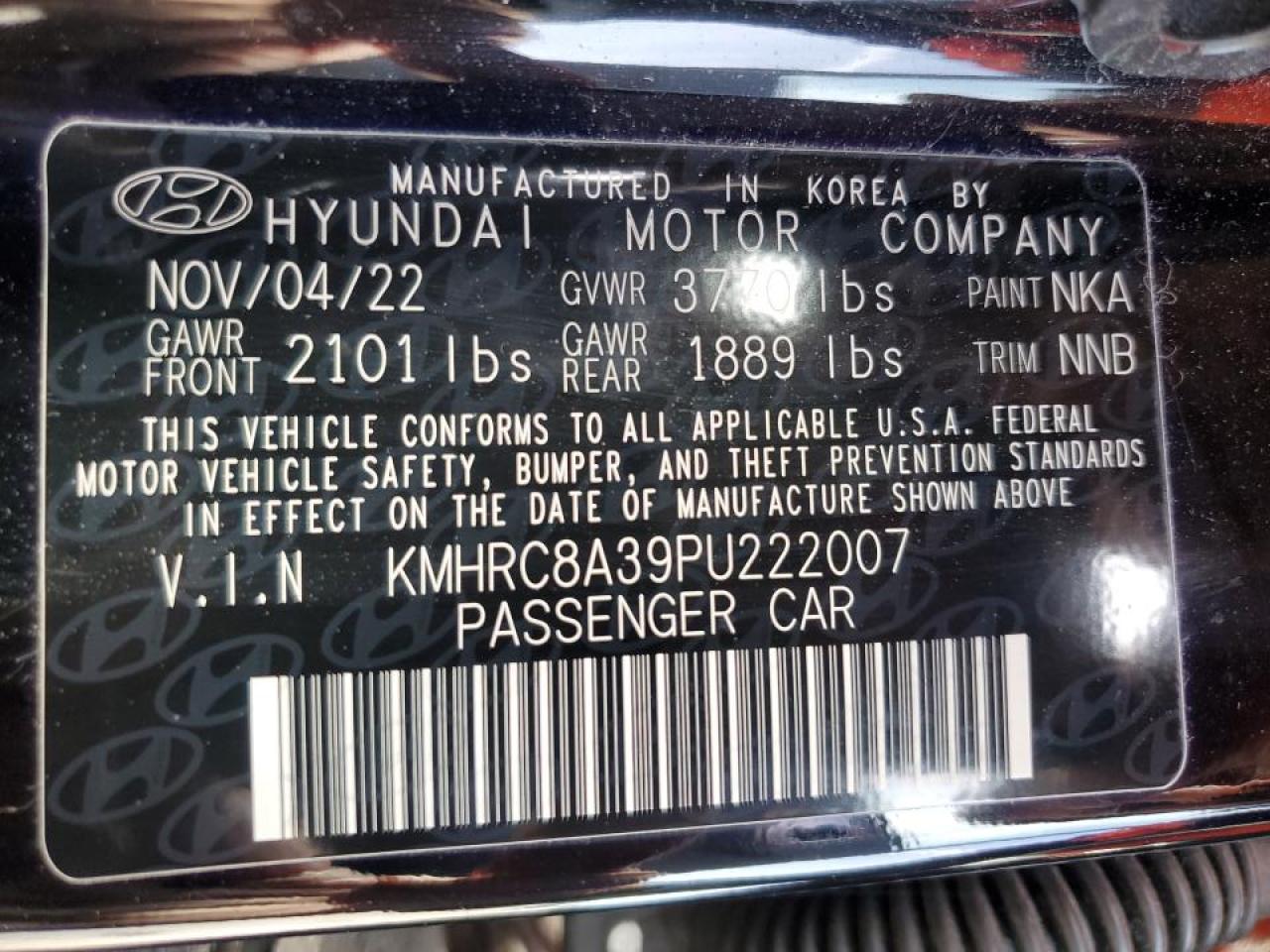 2023 HYUNDAI VENUE SEL VIN:KMHRC8A39PU222007