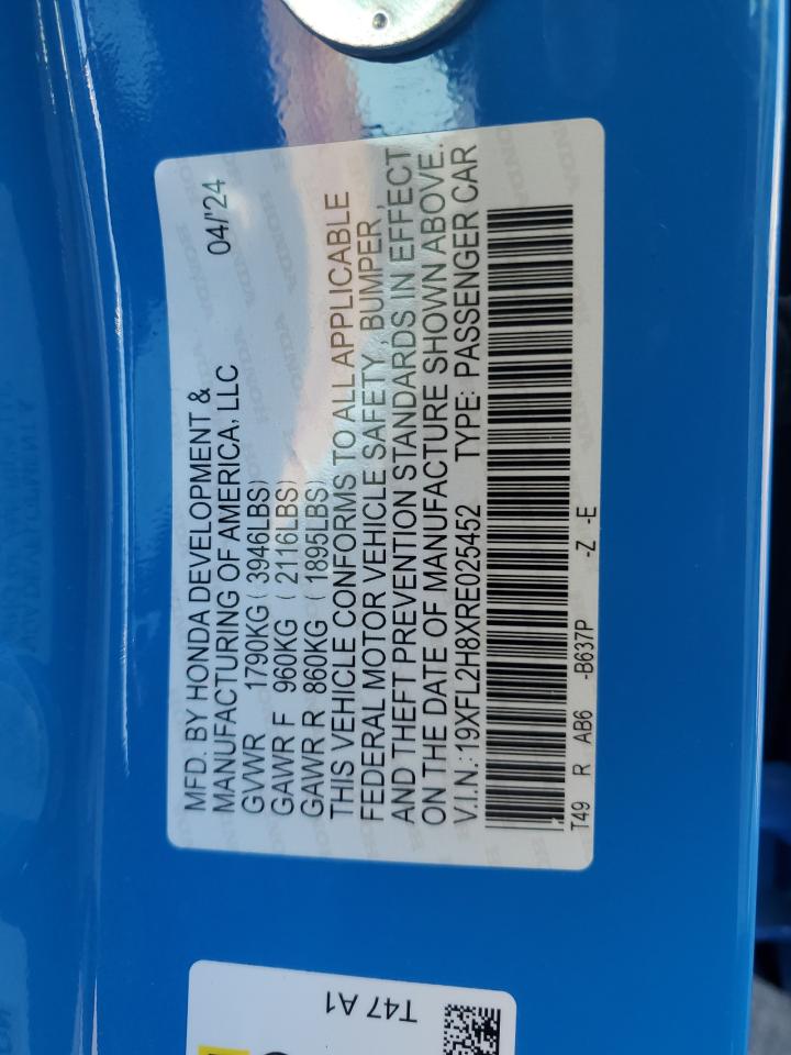 2024 HONDA CIVIC SPORT VIN:19XFL2H8XRE025452