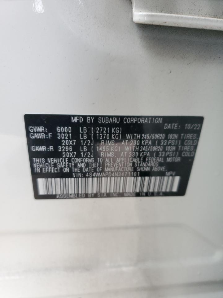 2022 SUBARU ASCENT LIMITED VIN:4S4WMAPD4N3471101