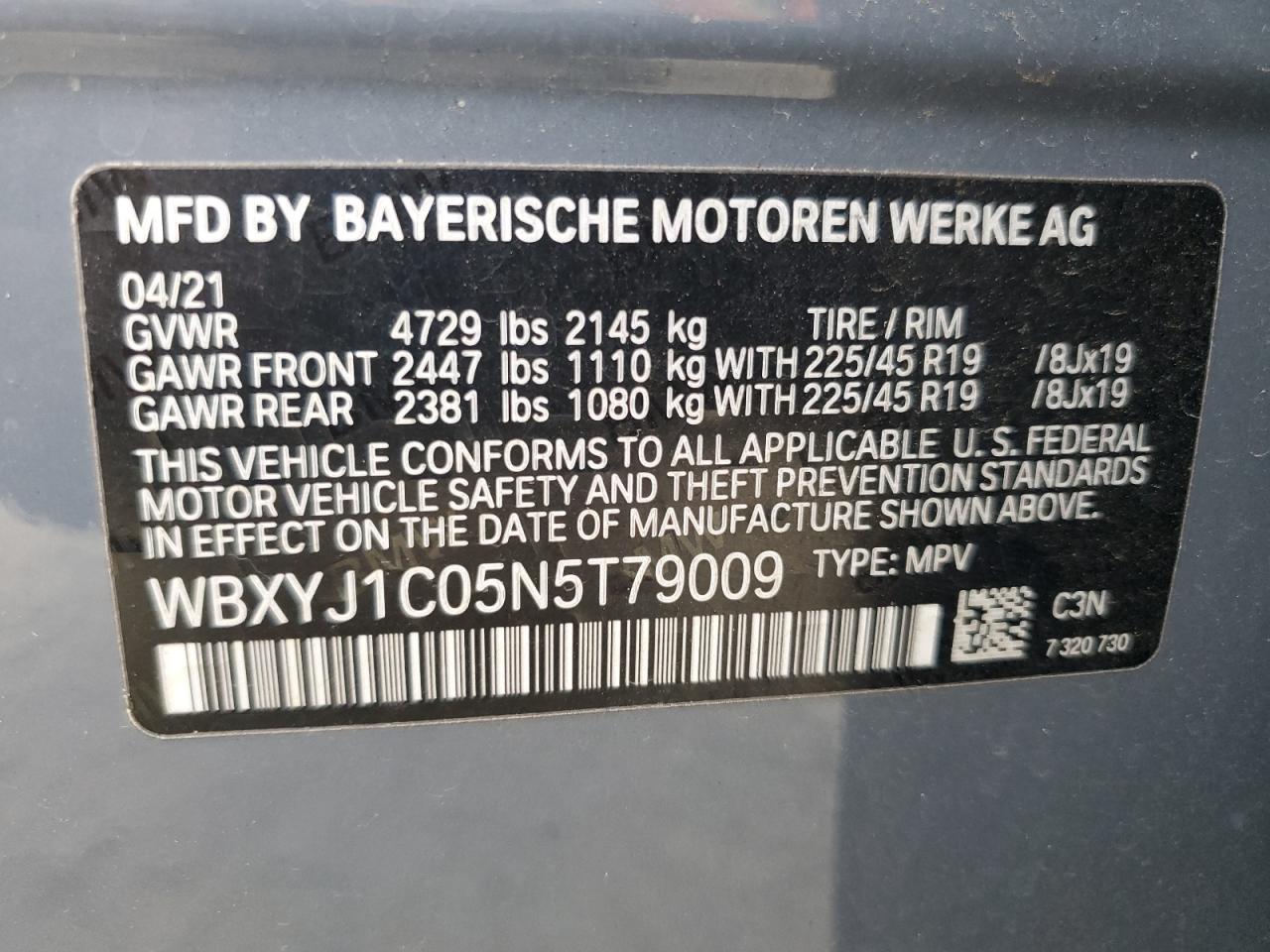 2022 BMW X2 XDRIVE28I VIN:WBXYJ1C05N5T79009