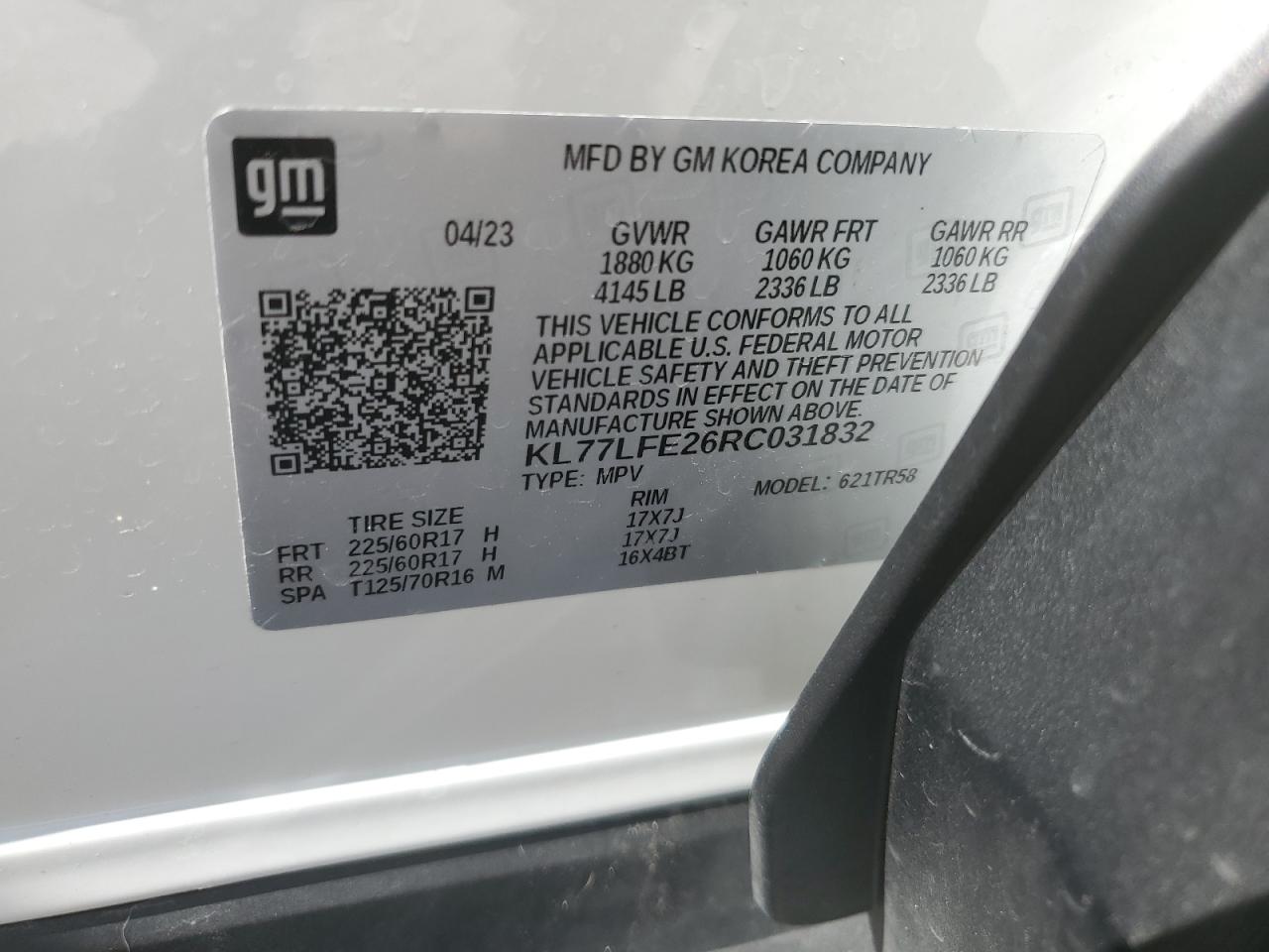 2024 CHEVROLET TRAX LS VIN:KL77LFE26RC031832