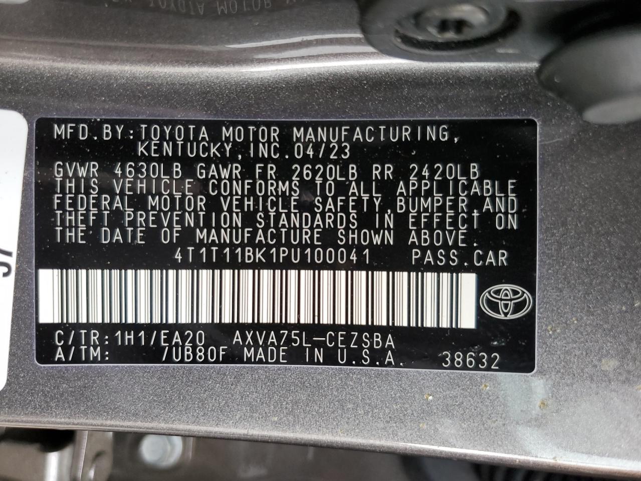 2023 TOYOTA CAMRY SE NIGHT SHADE VIN:4T1T11BK1PU100041