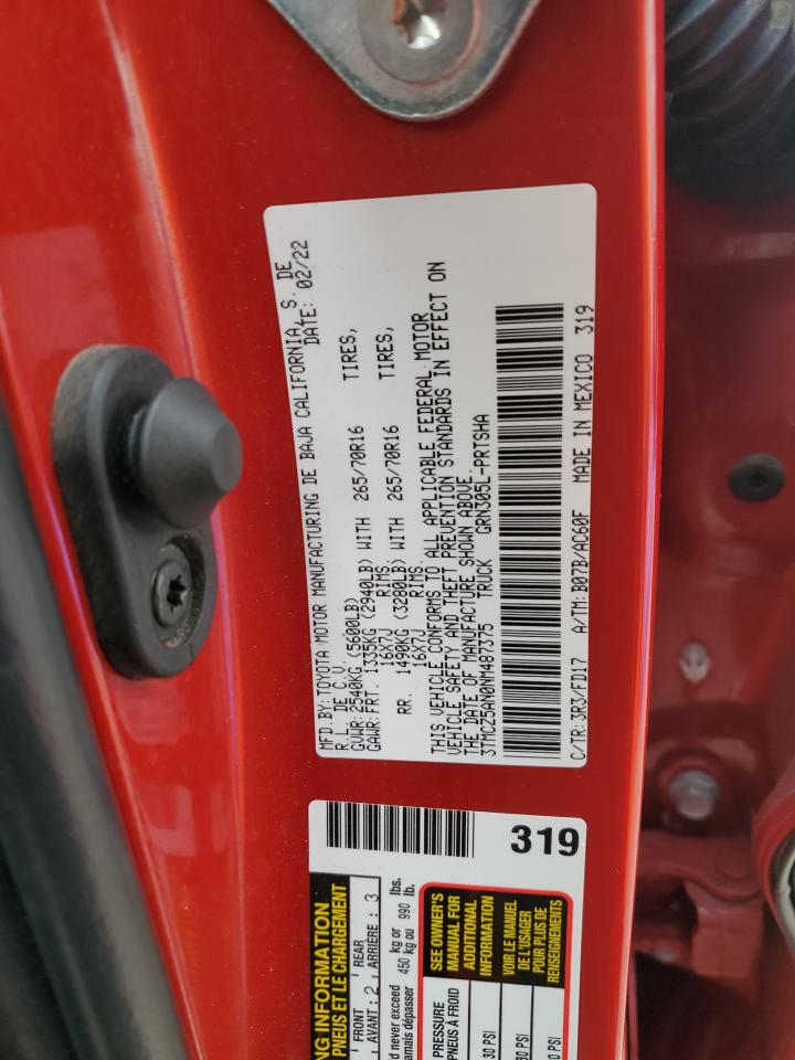 2022 TOYOTA TACOMA DOUBLE CAB VIN:3TMCZ5AN0NM487375