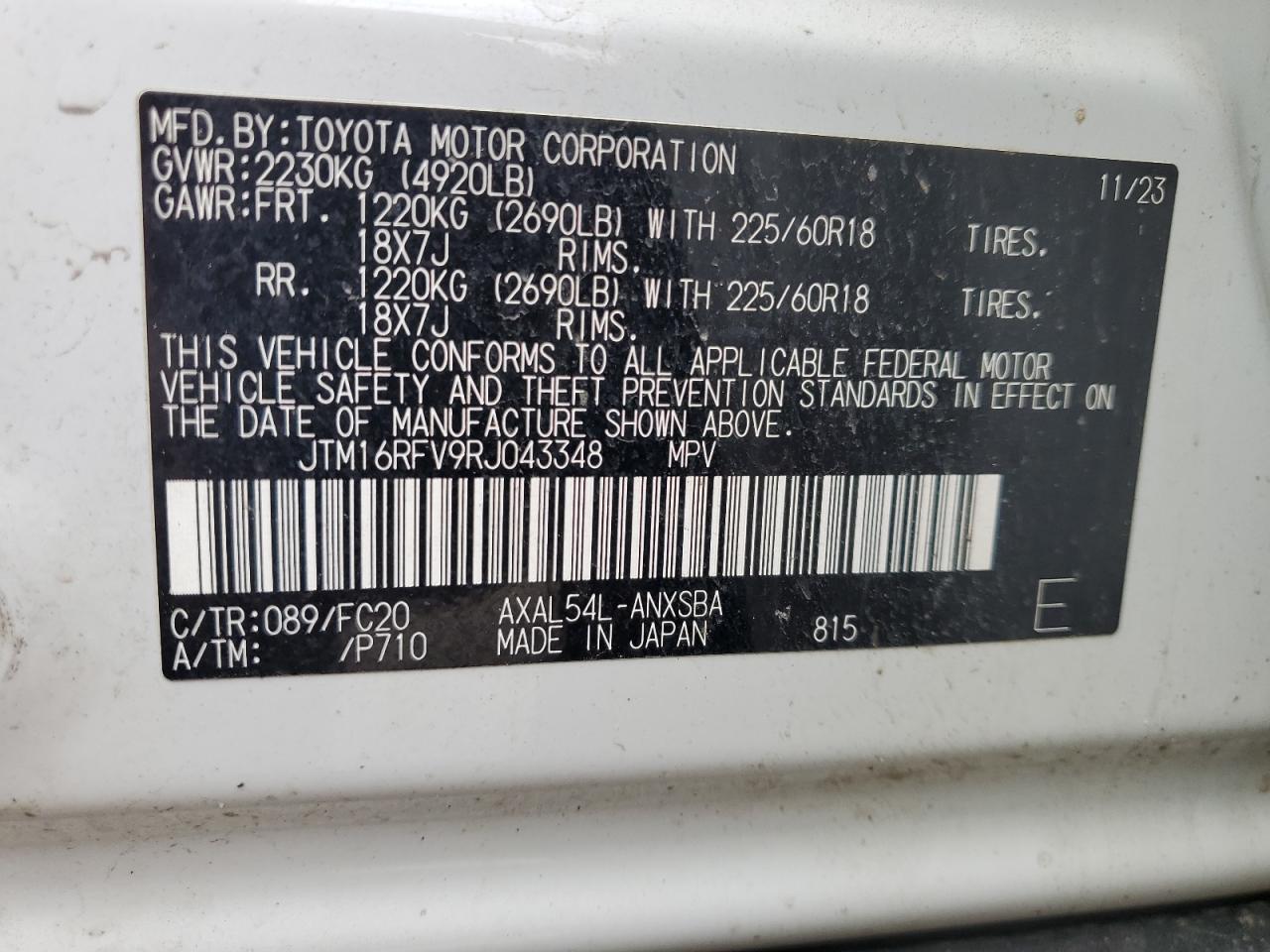 2024 TOYOTA RAV4 SE VIN:JTM16RFV9RJ043348