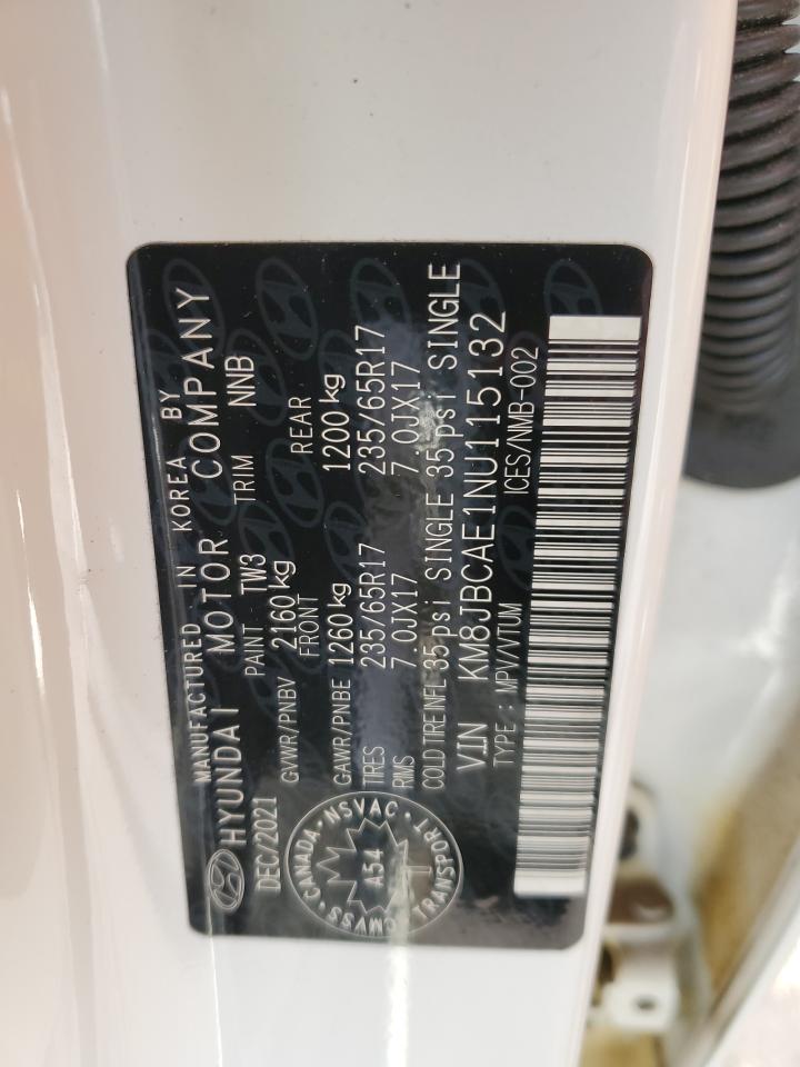 2022 HYUNDAI TUCSON SEL VIN:KM8JBCAE1NU115132