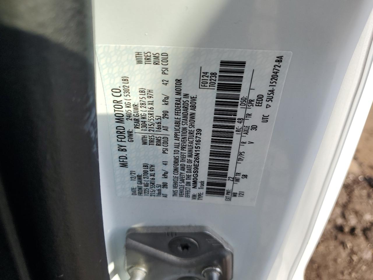 2022 FORD TRANSIT CONNECT XL VIN:NM0GS9E26N1516739