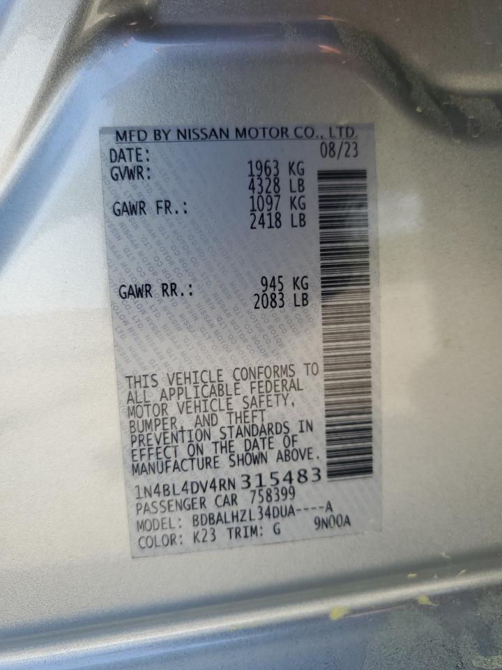 2024 NISSAN ALTIMA SV VIN:1N4BL4DV4RN315483