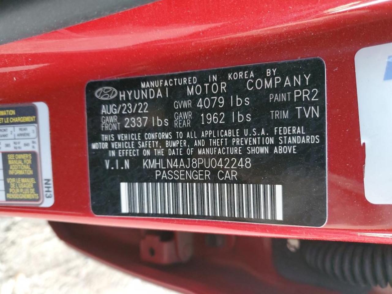 2023 HYUNDAI ELANTRA LIMITED VIN:KMHLN4AJ8PU042248