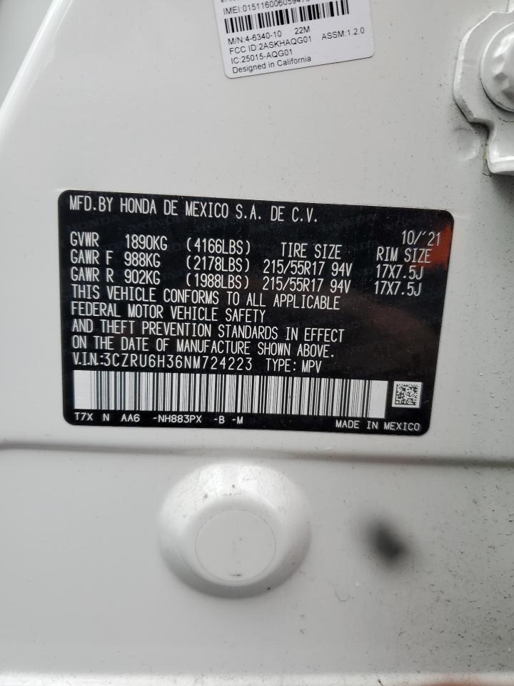 2022 HONDA HR-V LX VIN:3CZRU6H36NM724223