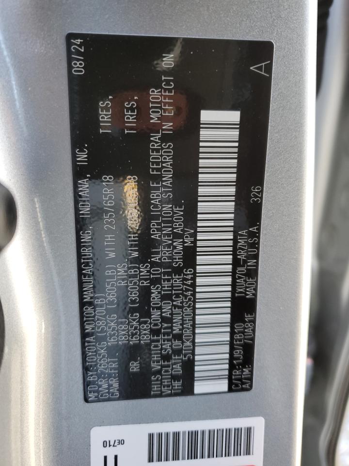 2024 TOYOTA HIGHLANDER LE VIN:5TDKDRAH0RS547446