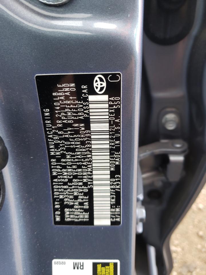 2022 TOYOTA COROLLA LE VIN:5YFEPMAE5NP283799