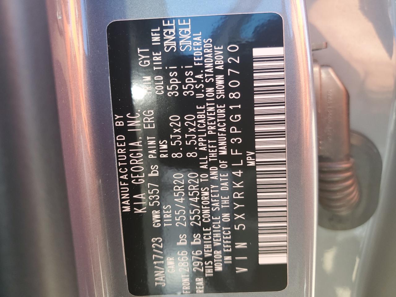 2023 KIA SORENTO SX VIN:5XYRK4LF3PG180720