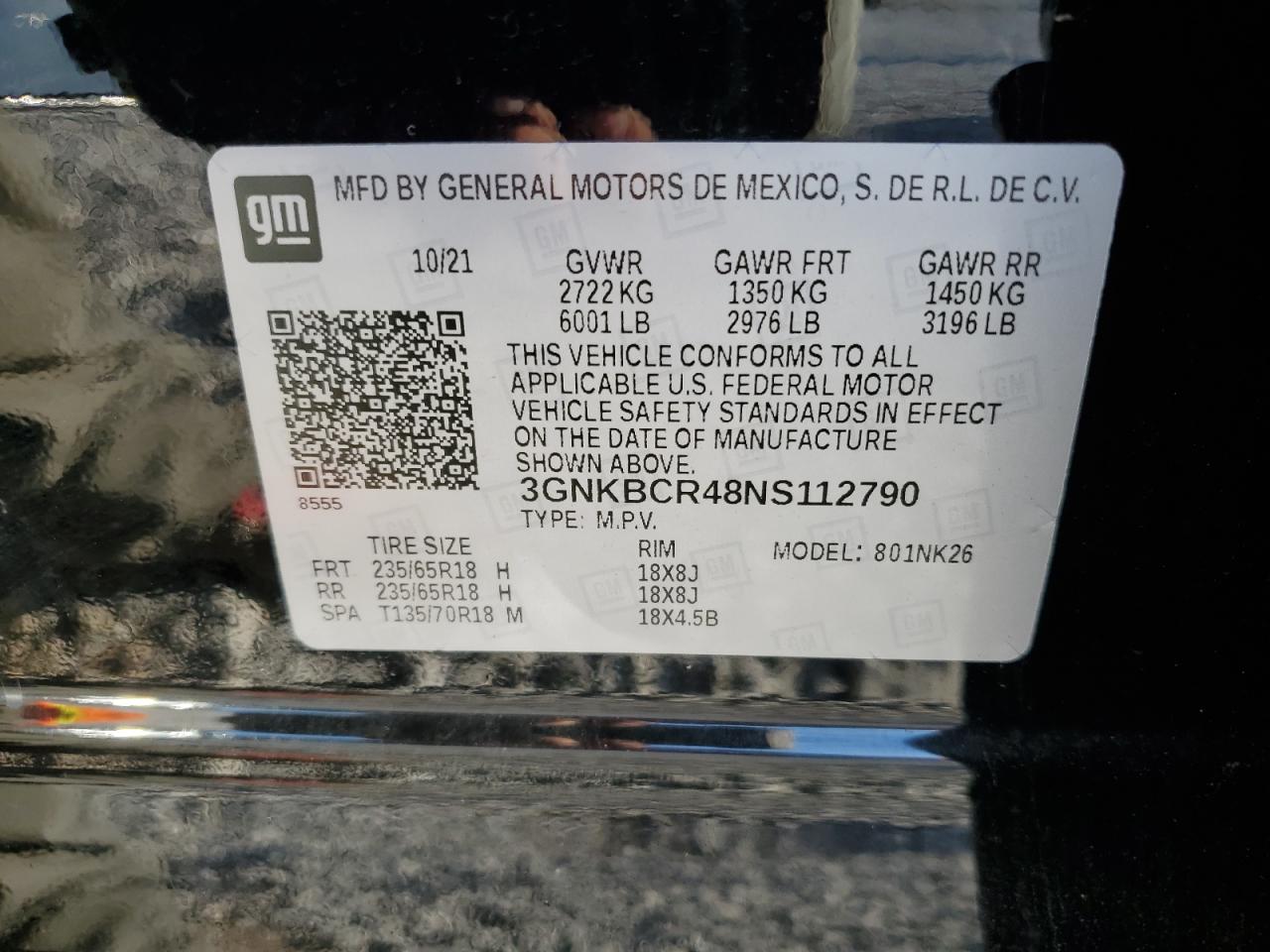 2022 CHEVROLET BLAZER 2LT VIN:3GNKBCR48NS112790