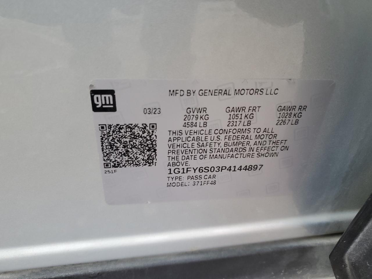 2023 CHEVROLET BOLT EUV LT VIN:1G1FY6S03P4144897