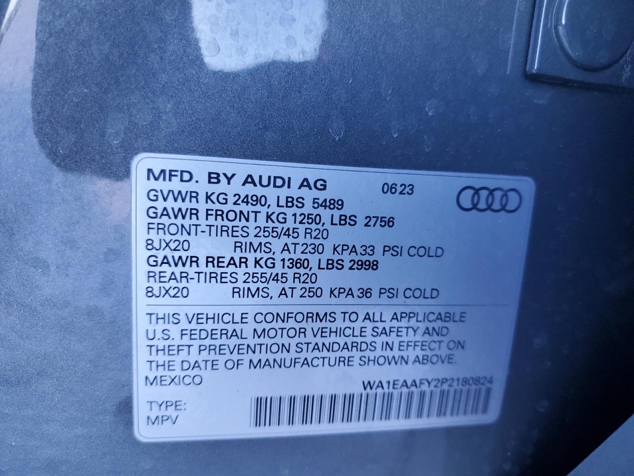 2023 AUDI Q5 PREMIUM PLUS 45 VIN:KMHCT5AE9GU283265