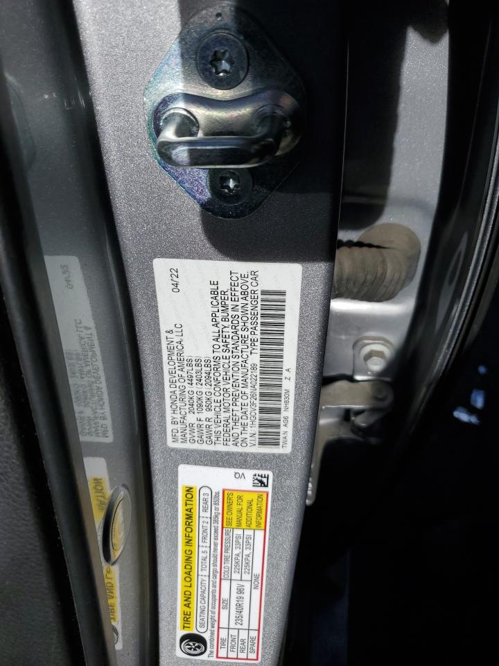 2022 HONDA ACCORD HYBRID SPORT VIN:1HGCV3F26NA022189