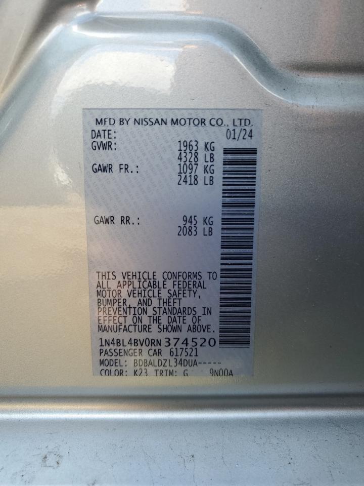 2024 NISSAN ALTIMA S VIN:1N4BL4BV0RN374520