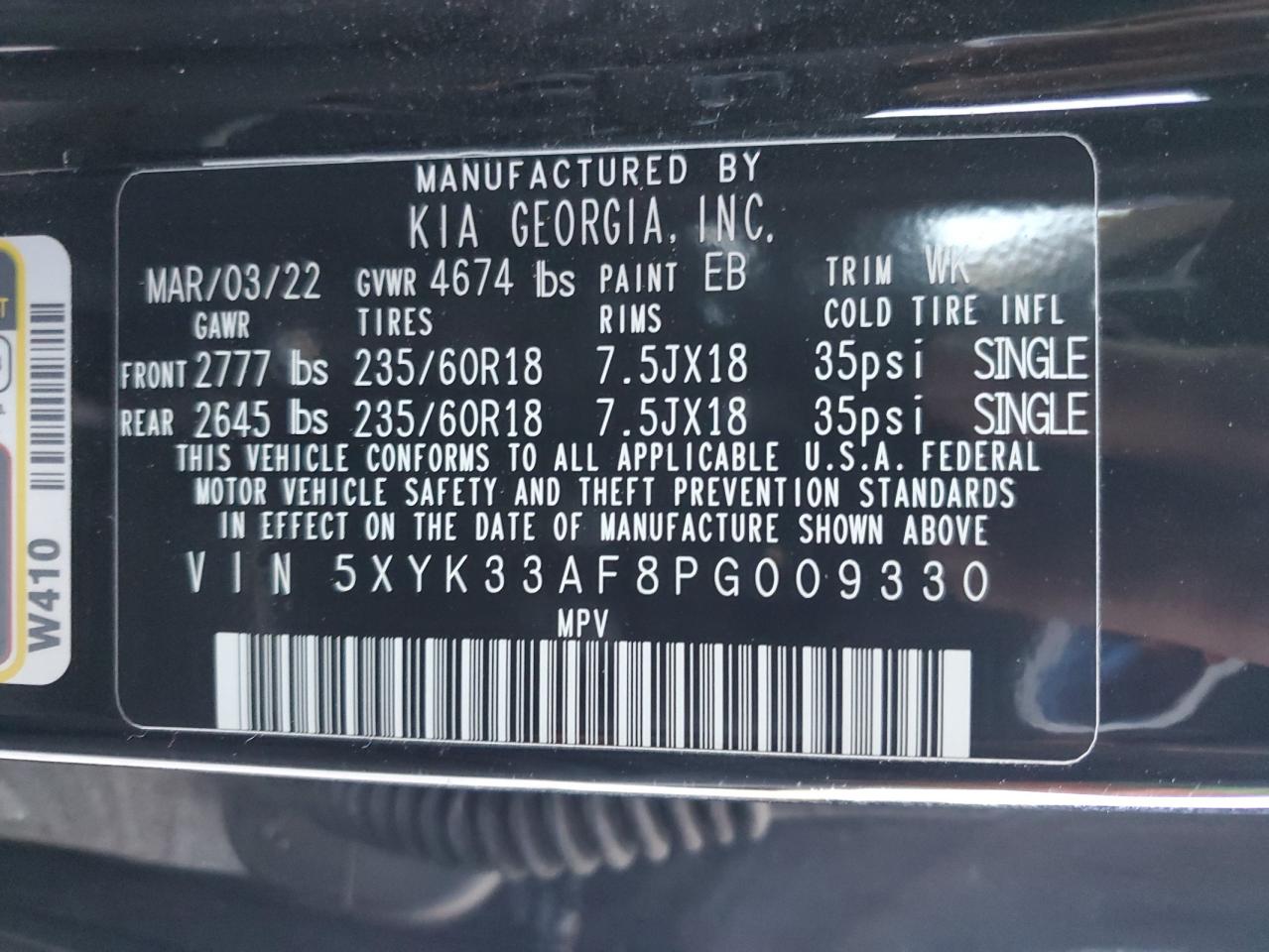 2023 KIA SPORTAGE EX VIN:5XYK33AF8PG009330