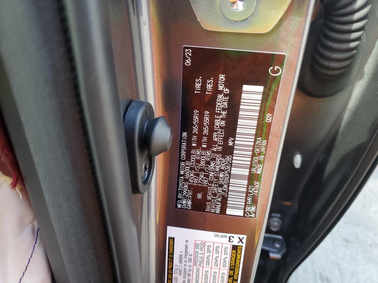 2023 LEXUS GX 460 LUXURY VIN:JTJGM7BX0P5367285