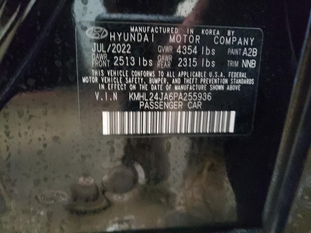 2023 HYUNDAI SONATA SE VIN:KMHL24JA6PA255936