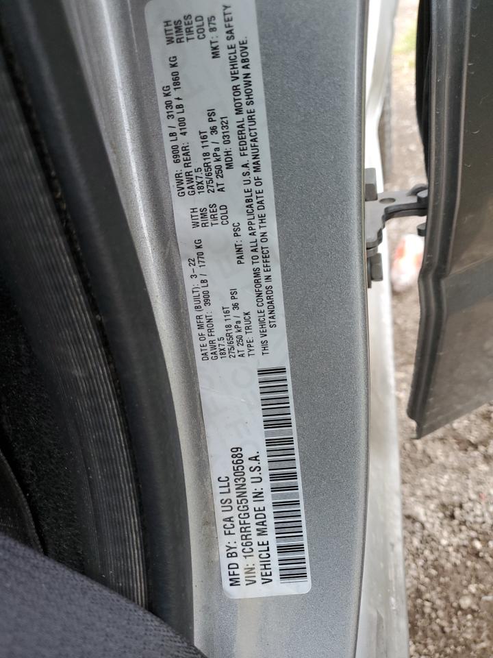 2022 RAM 1500 TRADESMAN VIN:1C6RRFGG5NN305689