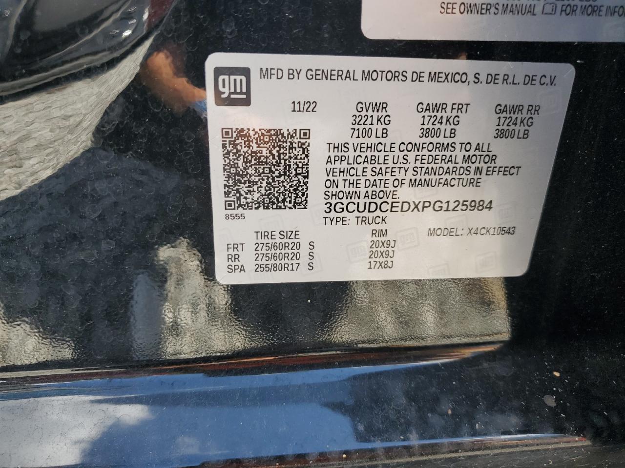 2023 CHEVROLET SILVERADO K1500 TRAIL BOSS CUSTOM VIN:3GCUDCEDXPG125984