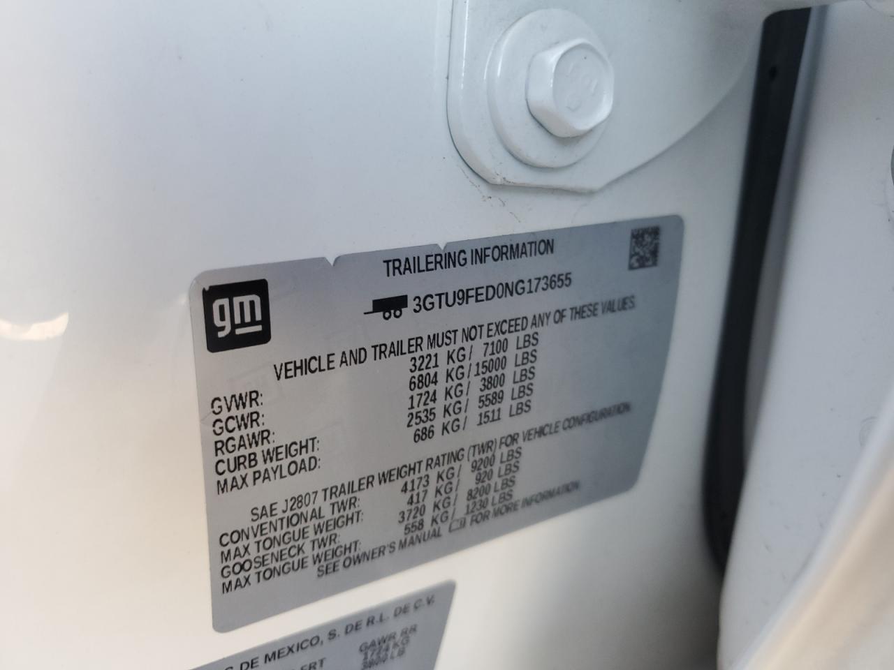 2022 GMC SIERRA LIMITED K1500 DENALI VIN:3GTU9FED0NG173655